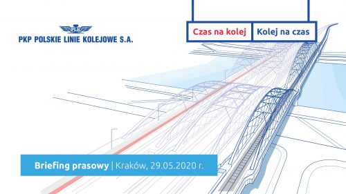 Briefing prasowy 29 maja 2020 r. z okazji otwarcia ruchu kolejowego na nowym moście nad Wisłą w Krakowie.